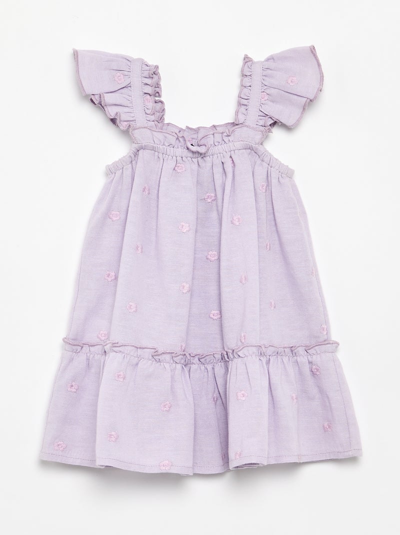 Vestido bordado sem mangas de algodão Violeta - Kiabi