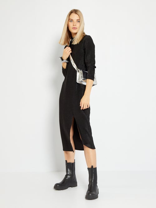 Vestido brilhante comprido com gola subida - Kiabi