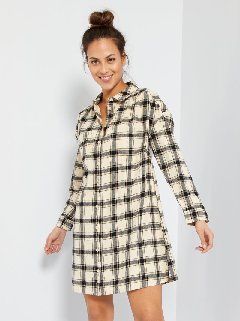 Vestido-camisa aos quadrados BEGE - Kiabi