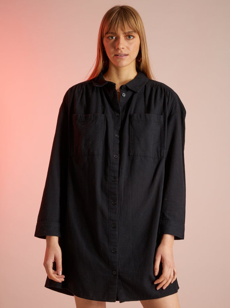 Vestido-camisa aos quadrados PRETO - Kiabi