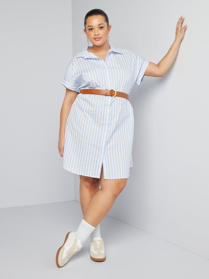 Vestido camisa às riscas AZUL - Kiabi