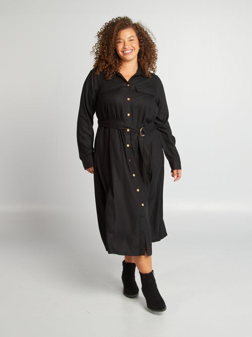Vestido-camisa cintado pelo joelho - Kiabi