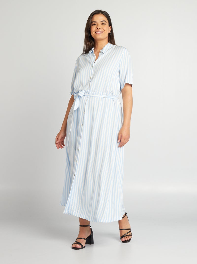 Vestido-camisa com cinto AZUL - Kiabi