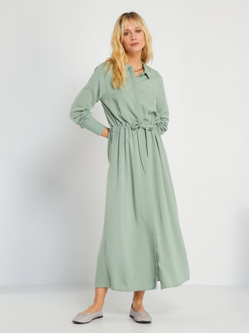 Vestido-camisa comprido CAQUI - Kiabi