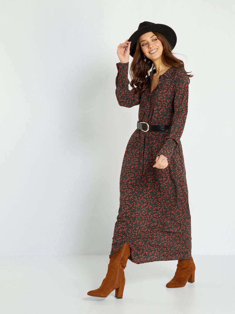 Vestido-camisa comprido CAQUI - Kiabi