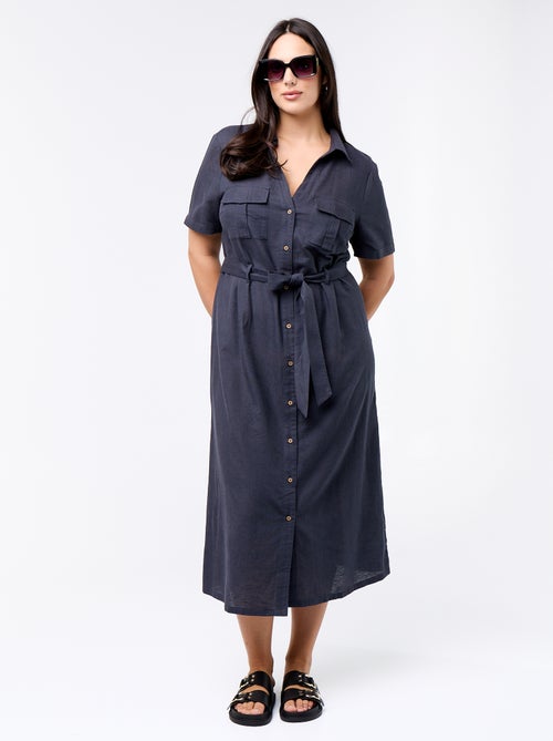 Vestido-camisa comprido com cinto de atar - Kiabi