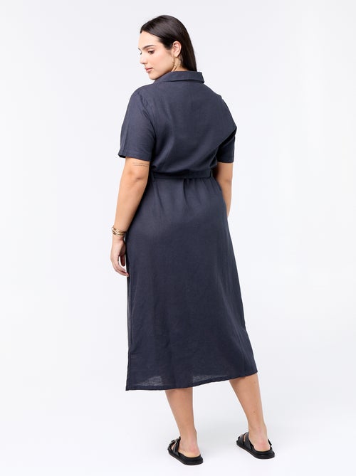 Vestido-camisa comprido com cinto de atar - Kiabi