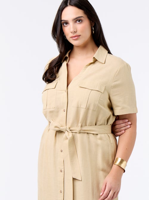 Vestido-camisa comprido com cinto de atar - Kiabi