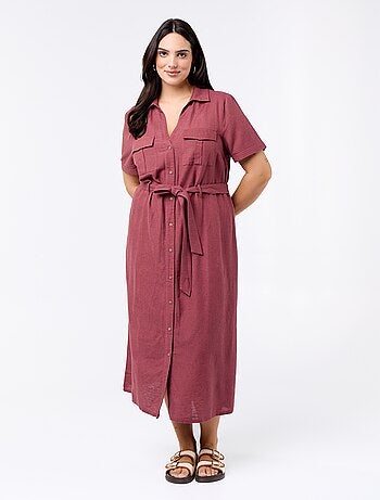 Vestido-camisa comprido com cinto de atar