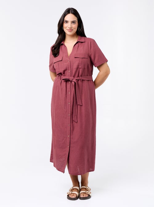 Vestido-camisa comprido com cinto de atar - Kiabi