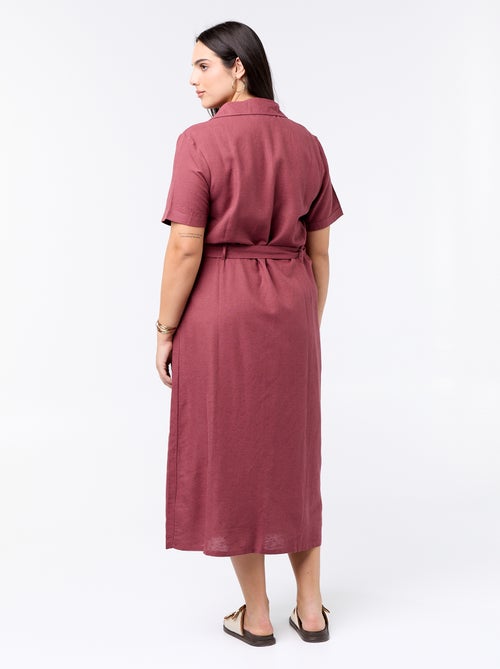 Vestido-camisa comprido com cinto de atar - Kiabi