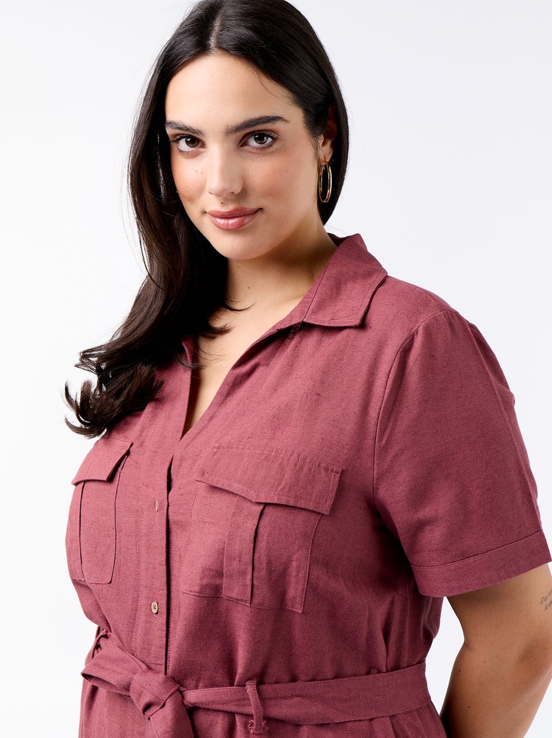 Vestido-camisa comprido com cinto de atar Rosa - Kiabi
