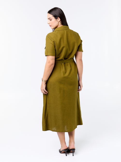 Vestido-camisa comprido com cinto de atar - Kiabi