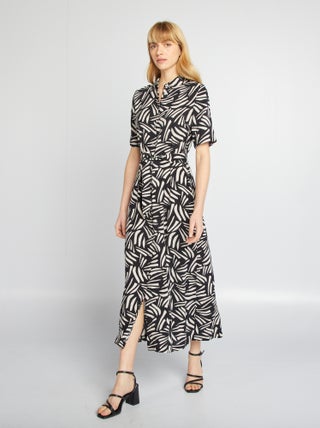 Vestido-camisa comprido com motivo