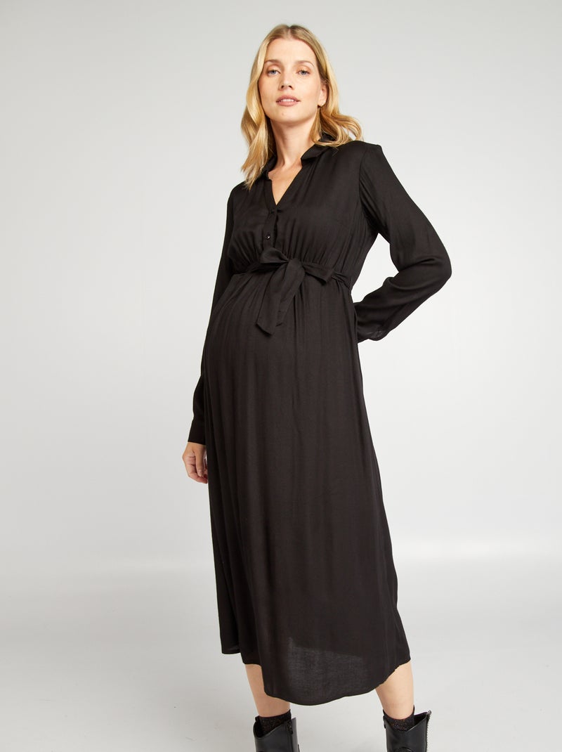 Vestido-camisa comprido de grávida Preto - Kiabi