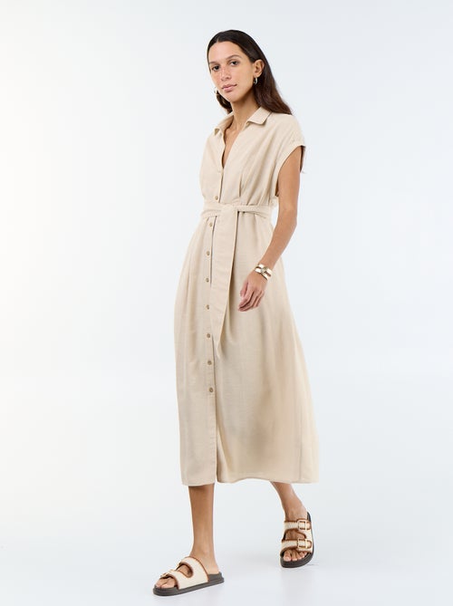 Vestido camisa comprido de manga curta - Kiabi