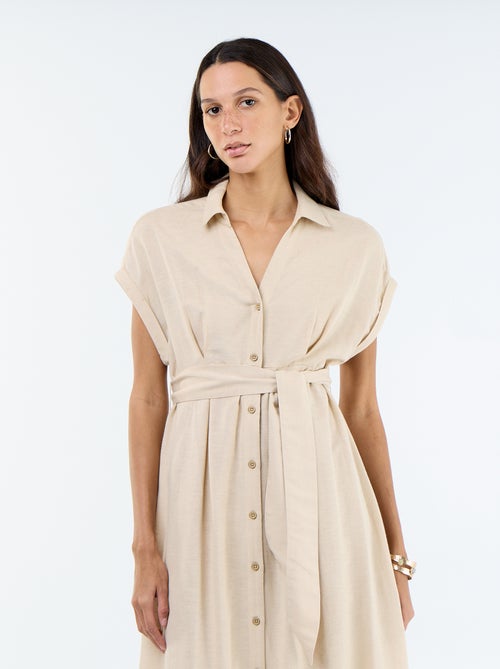 Vestido camisa comprido de manga curta - Kiabi