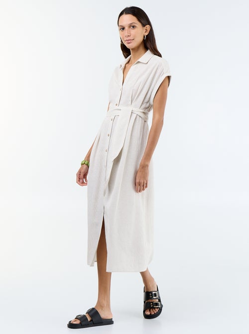 Vestido camisa comprido de manga curta - Kiabi