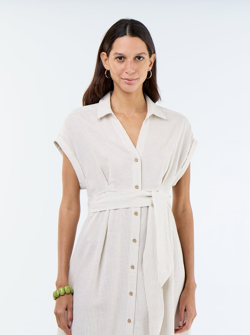 Vestido camisa comprido de manga curta Branco - Kiabi