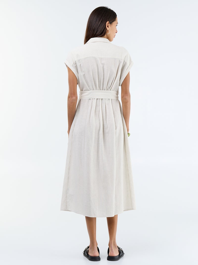 Vestido camisa comprido de manga curta Branco - Kiabi
