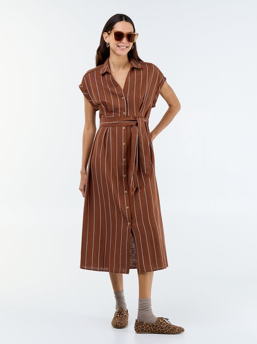 Vestido camisa comprido de manga curta - Kiabi