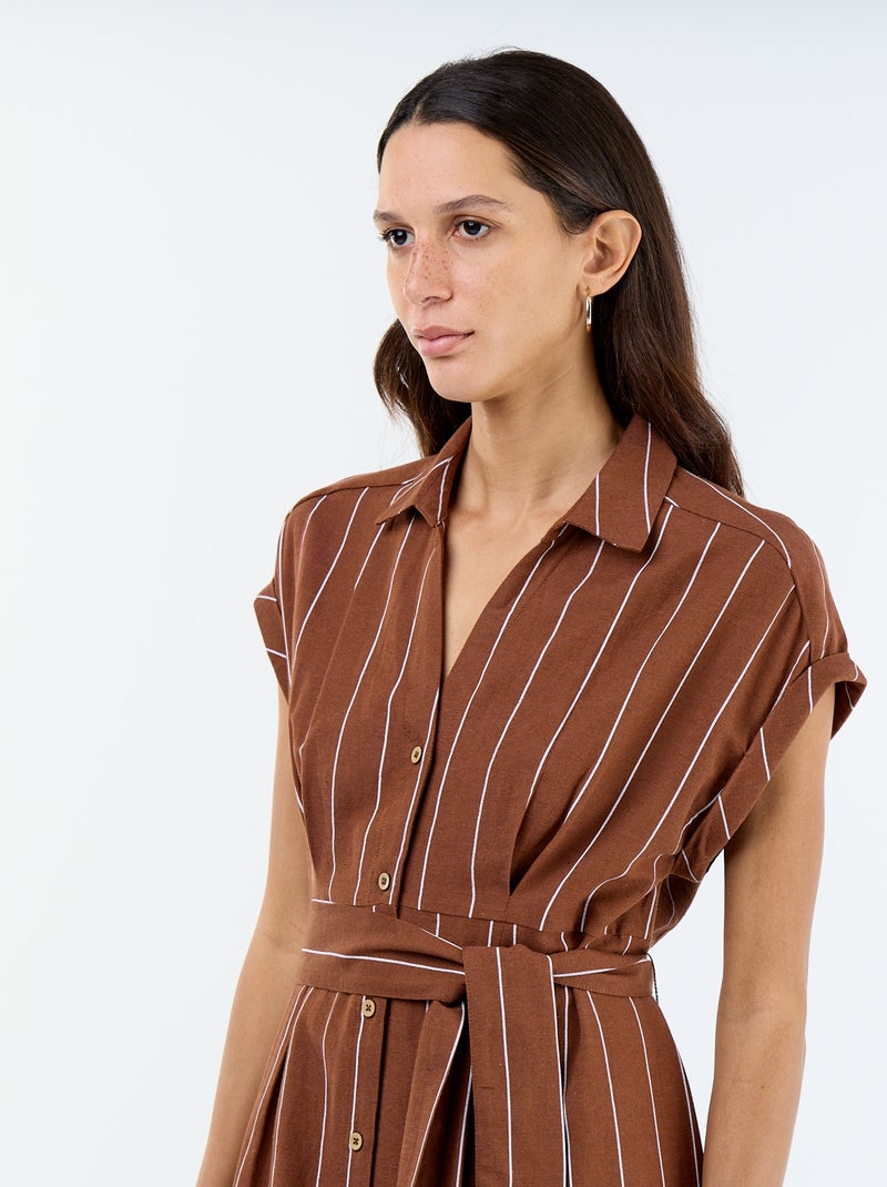 Vestido camisa comprido de manga curta Castanho - Kiabi
