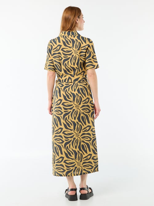 Vestido camisa comprido de manga curta em algodão e linho - Kiabi