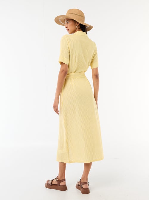 Vestido camisa comprido de manga curta em algodão e linho - Kiabi