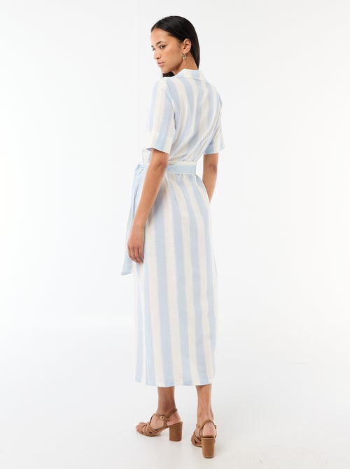 Vestido camisa comprido de manga curta em algodão e linho - Kiabi