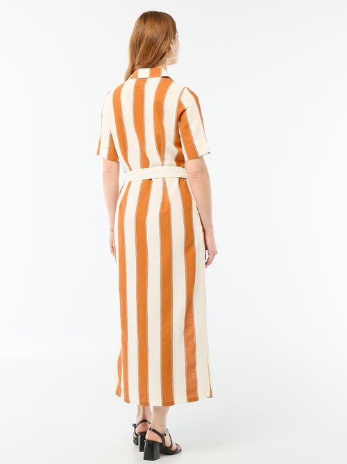 Vestido camisa comprido de manga curta em algodão e linho - Kiabi