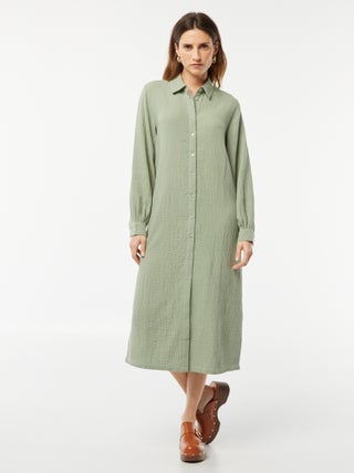 Vestido-camisa comprido em dupla gaze de algodão