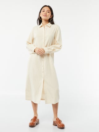 Vestido-camisa comprido em dupla gaze de algodão