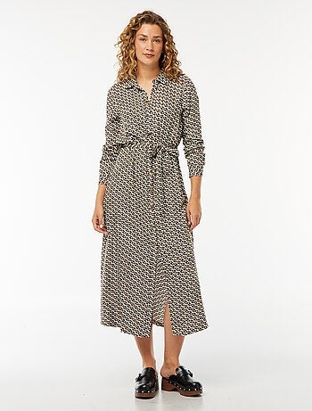 Vestido-camisa comprido estampado com cinto