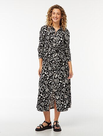 Vestido-camisa comprido estampado com cinto