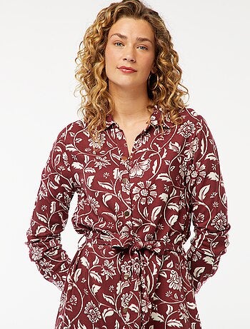 Vestido-camisa comprido estampado com cinto