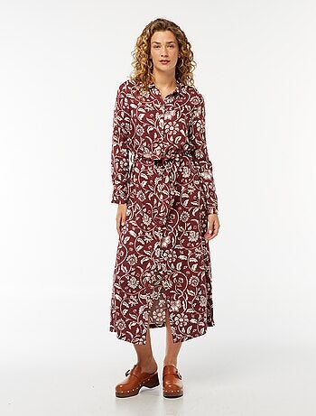 Vestido-camisa comprido estampado com cinto