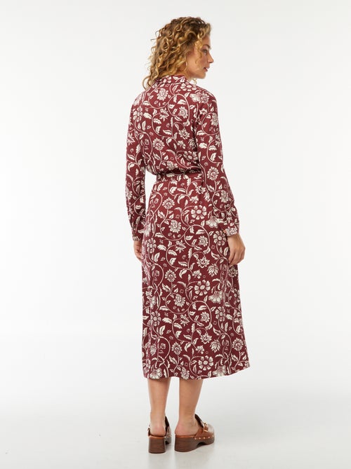 Vestido-camisa comprido estampado com cinto - Kiabi