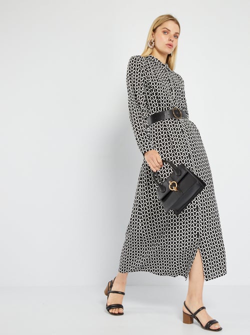Vestido-camisa comprido estampado - Kiabi