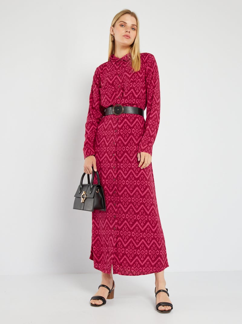 Vestido-camisa comprido estampado ROSA - Kiabi