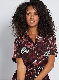 Vestido-camisa comprido estampado - Kiabi