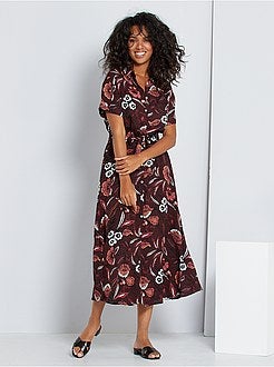 Vestido-camisa comprido estampado - Kiabi