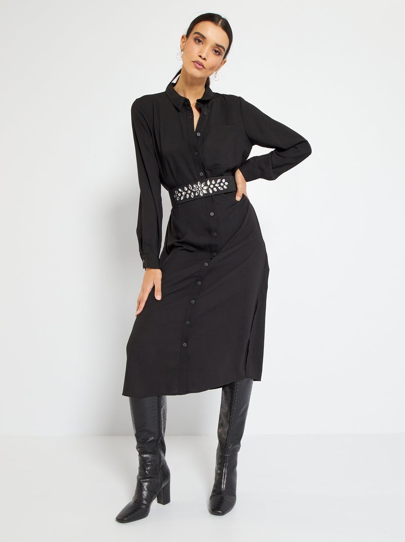 Vestido-camisa comprido Preto - Kiabi