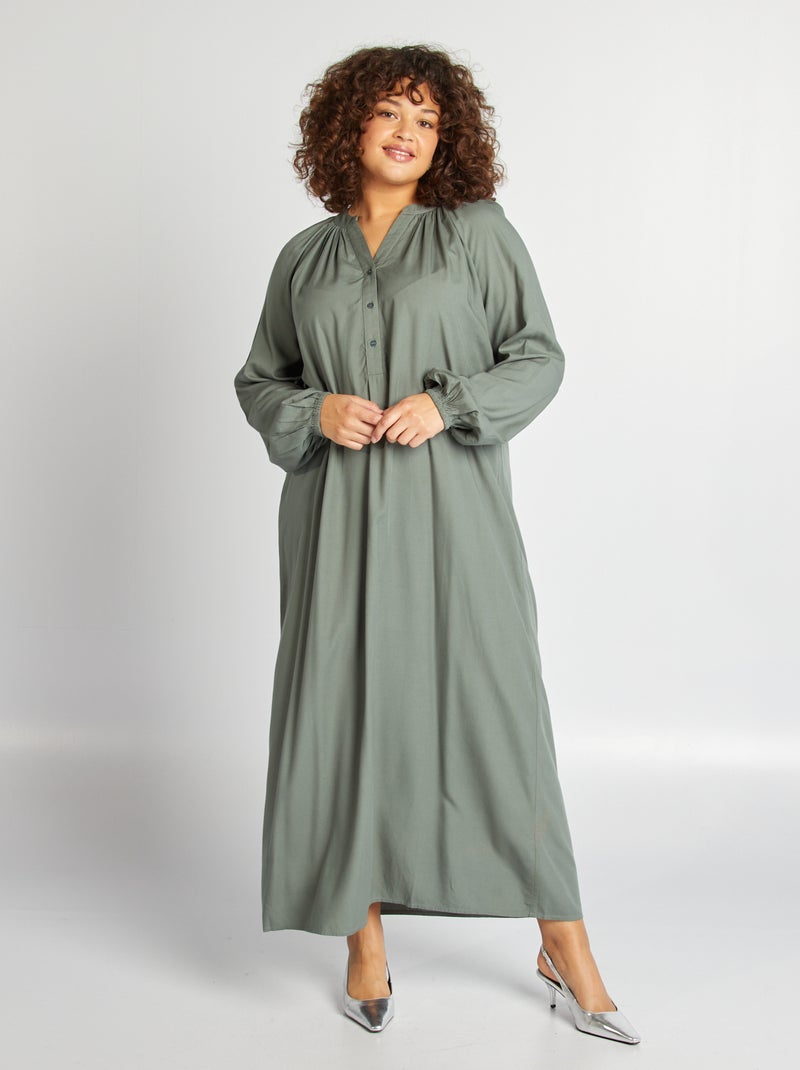 Vestido-camisa comprido VERDE - Kiabi