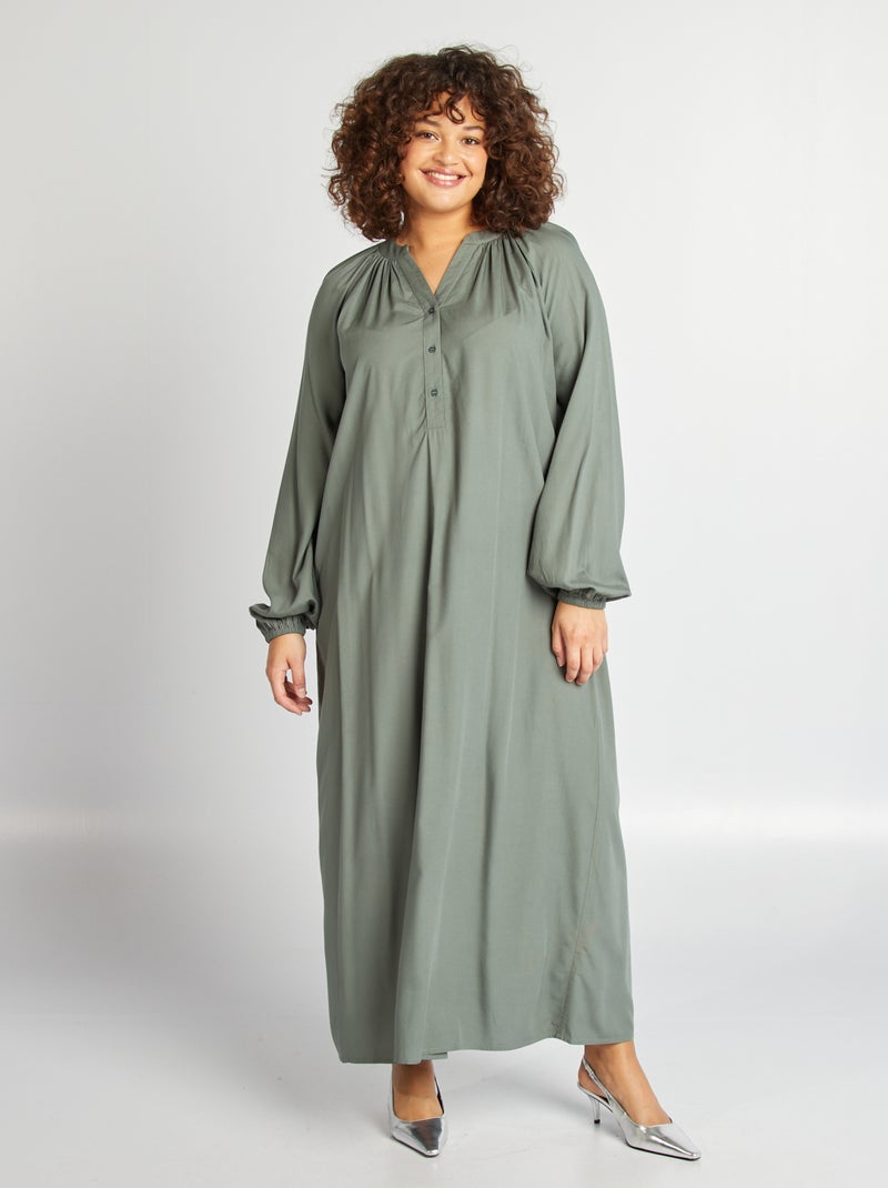 Vestido-camisa comprido VERDE - Kiabi