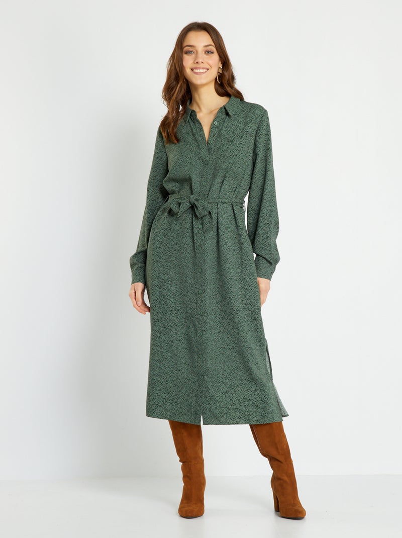 Vestido-camisa comprido VERDE - Kiabi