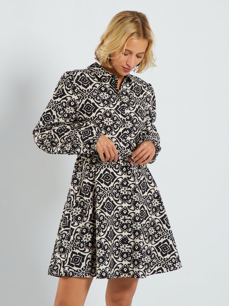 Vestido-camisa curto cintado PRETO - Kiabi