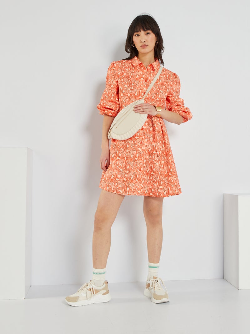 Vestido-camisa curto cintado VERMELHO - Kiabi