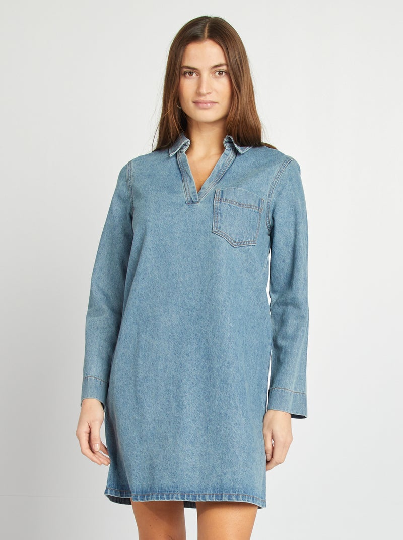 Vestido-camisa curto de ganga AZUL - Kiabi