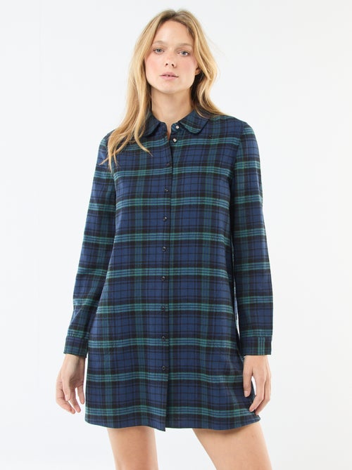 Vestido camisa curto em flanela - Kiabi
