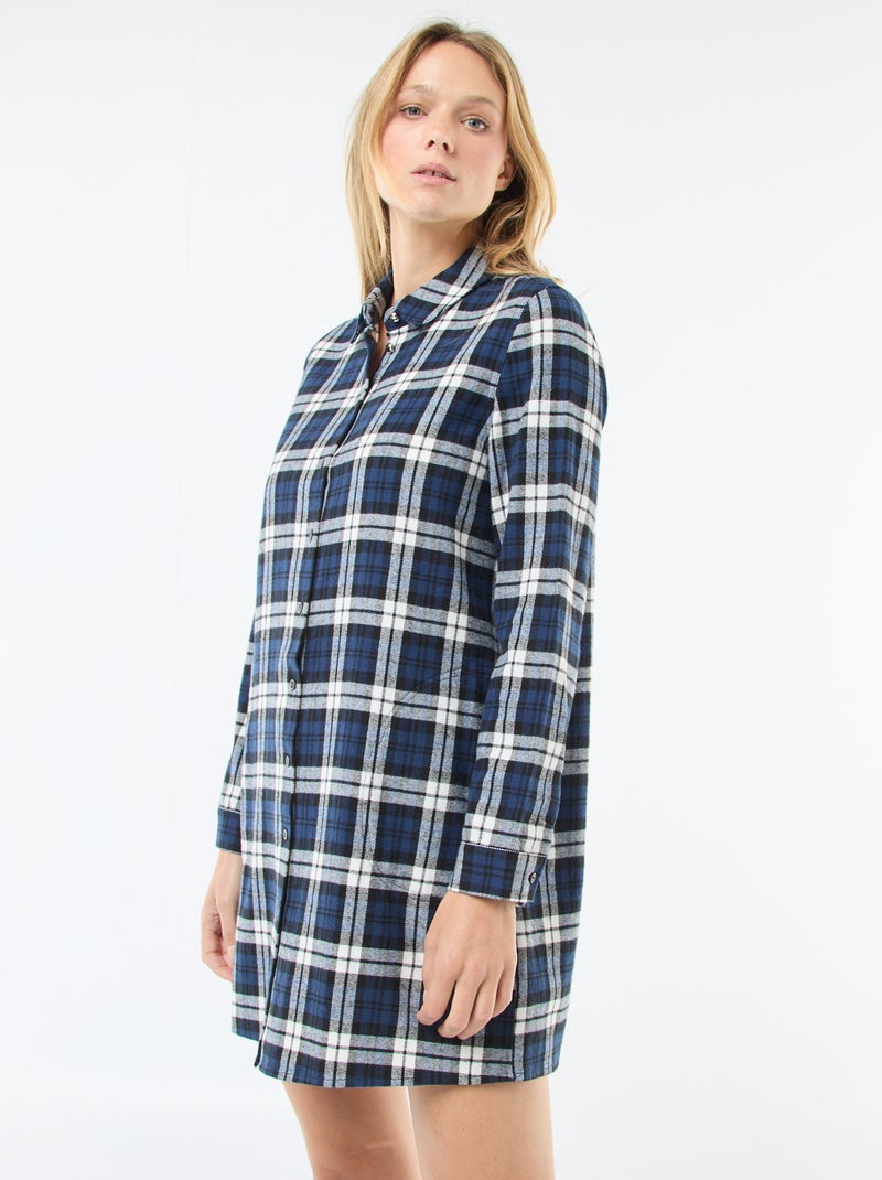Vestido camisa curto em flanela Azul - Kiabi